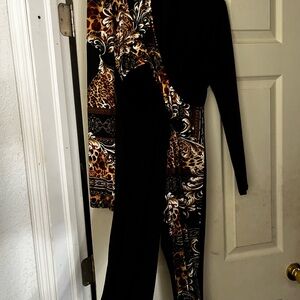 Black & Brown Animal-Print Long-Sleeve Women's Jumpsuit